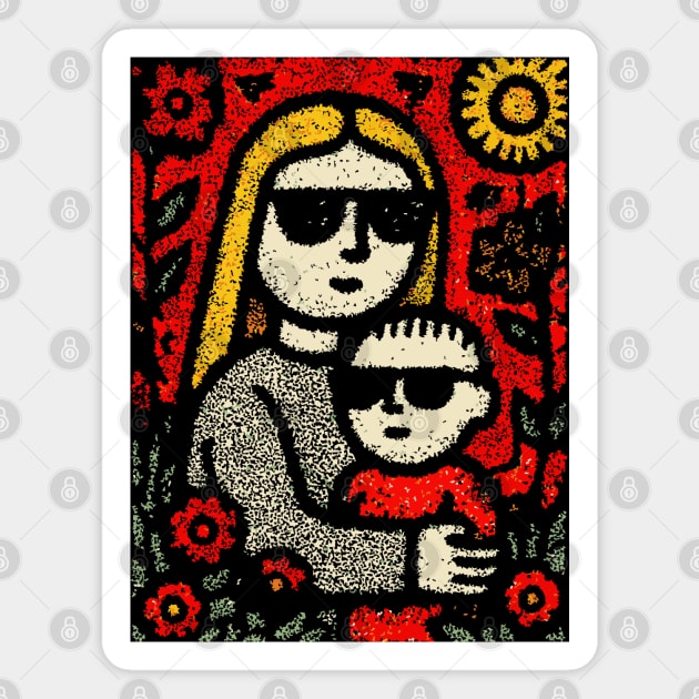 Cool Mom and Son with Sunglasses Magnet by TuncGK
